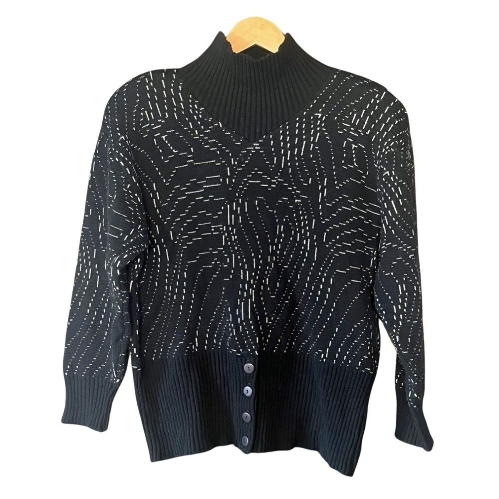 🇨🇦 80s Vintage Helen Harper Black and white Wool Turtleneck Sweater